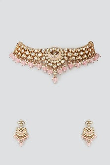 Gold Plated Kundan Polki & Pink Beaded Meenakari Necklace Set