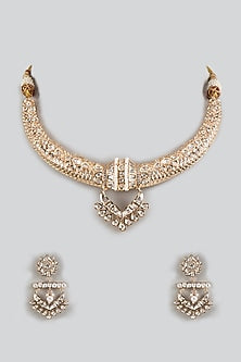 Gold Plated Kundan Polki & Pearl Hasli Necklace Set