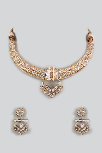 Gold Plated Kundan Polki & Pearl Hasli Necklace Set