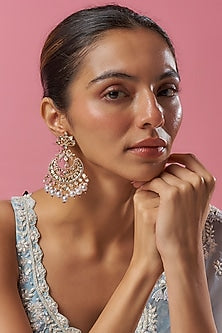 Gold Plated Kundan Polki & Pearl Chandbali Earrings