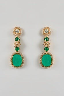 Gold Plated Green Stone & Kundan Polki Dangler Earrings