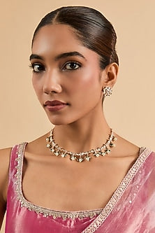 Gold Plated Emerald Bead & Kundan Polki Necklace Set