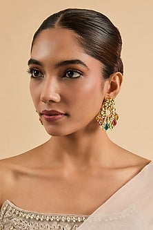 Gold Plated Multi-Colored Bead & Kundan Polki Chandbali Earrings