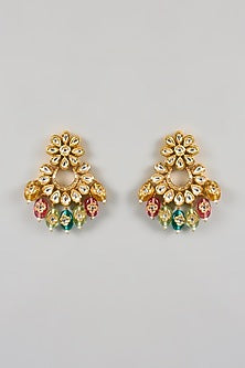 Gold Plated Multi-Colored Bead & Kundan Polki Chandbali Earrings