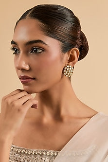 Gold Plated Kundan Polki Stud Earrings