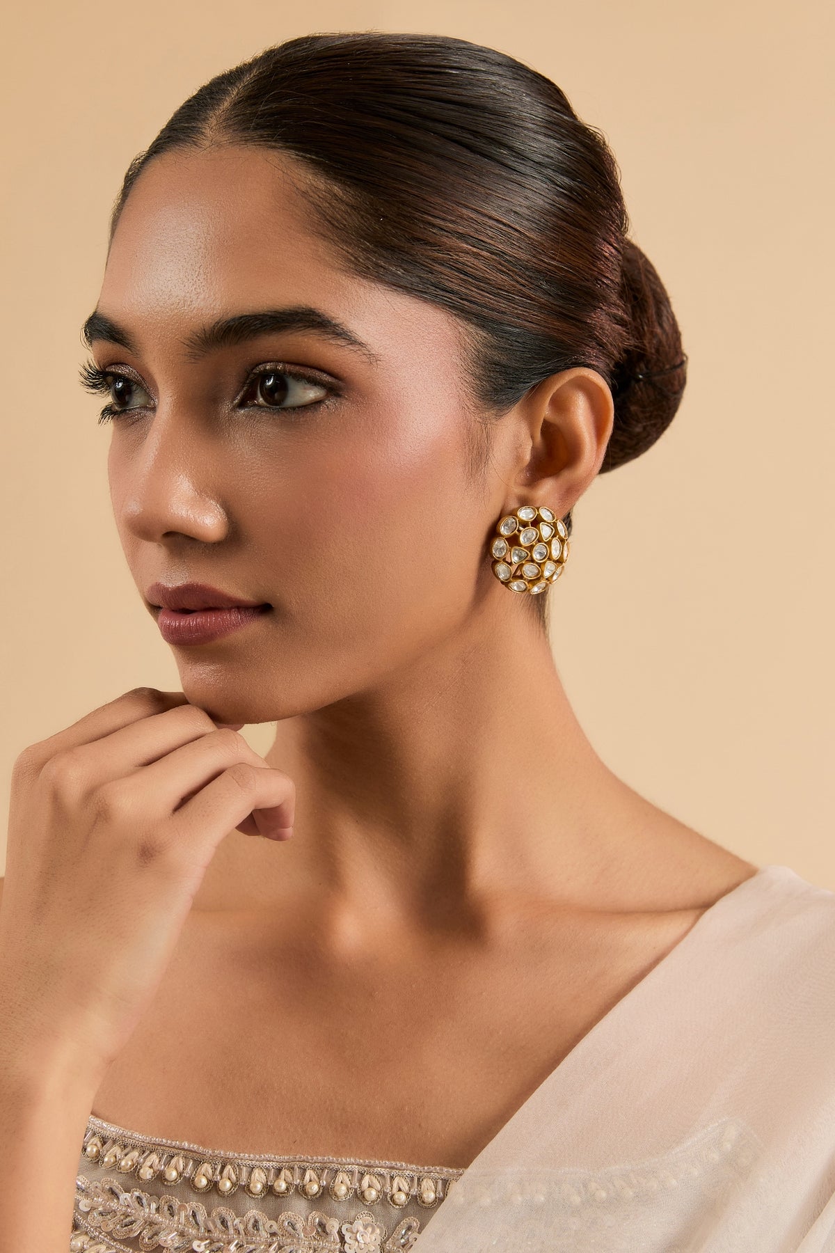 Gold Plated Kundan Polki Stud Earrings