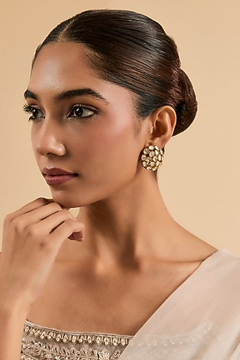 Gold Plated Kundan Polki Stud Earrings