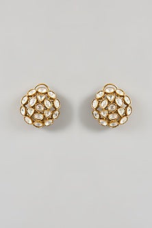 Gold Plated Kundan Polki Stud Earrings