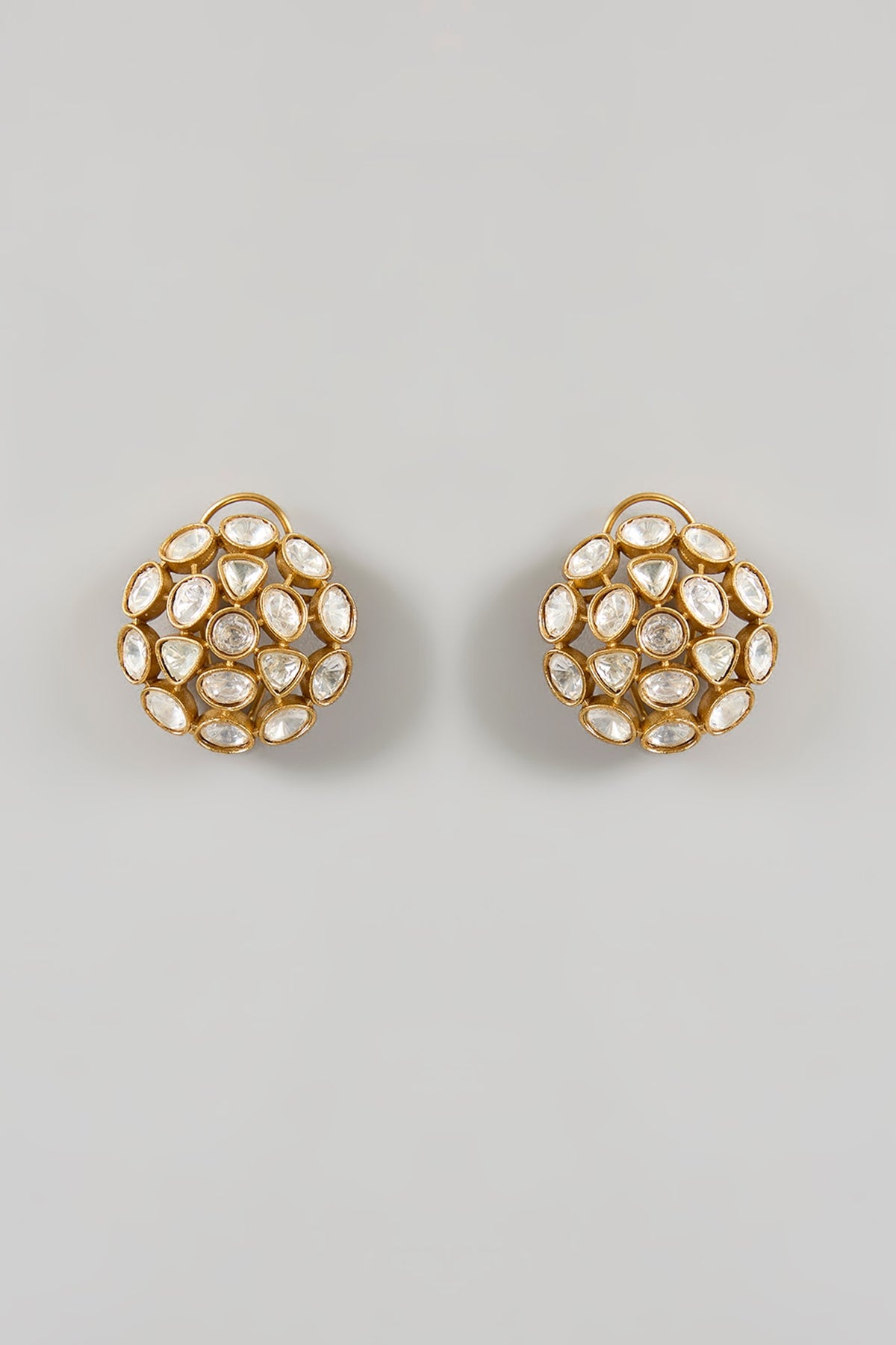 Gold Plated Kundan Polki Stud Earrings
