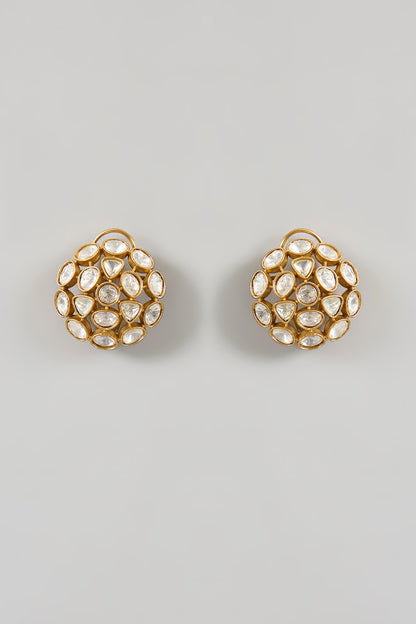 Gold Plated Kundan Polki Stud Earrings