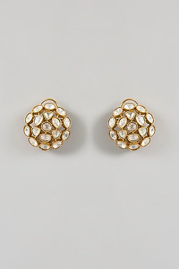 Gold Plated Kundan Polki Stud Earrings