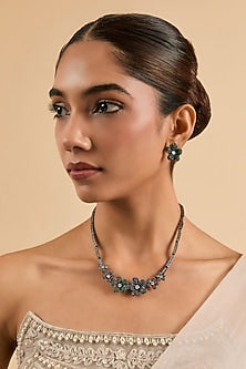 Two Tone Finish Multi-Colored Cubic Zirconia Necklace Set