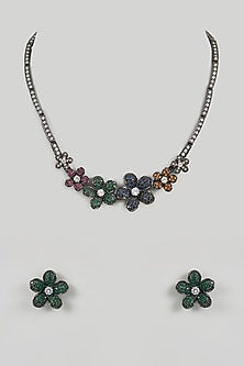 Two Tone Finish Multi-Colored Cubic Zirconia Necklace Set
