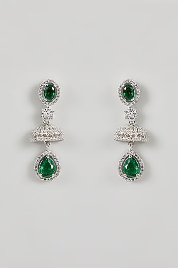 White Gold Finish Green Cubic Zirconia Layered Necklace Set