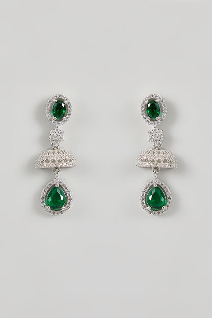 White Gold Finish Green Cubic Zirconia Layered Necklace Set