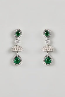 White Gold Finish Green Cubic Zirconia Layered Necklace Set