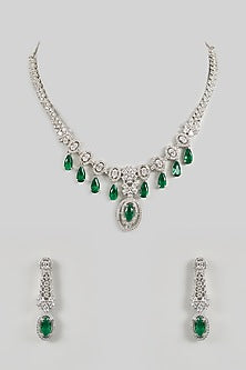 White Gold Finish Green Cubic Zirconia Necklace Set