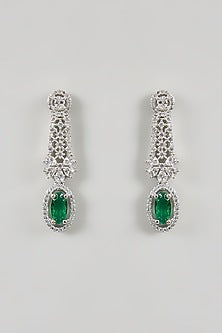 White Gold Finish Green Cubic Zirconia Necklace Set