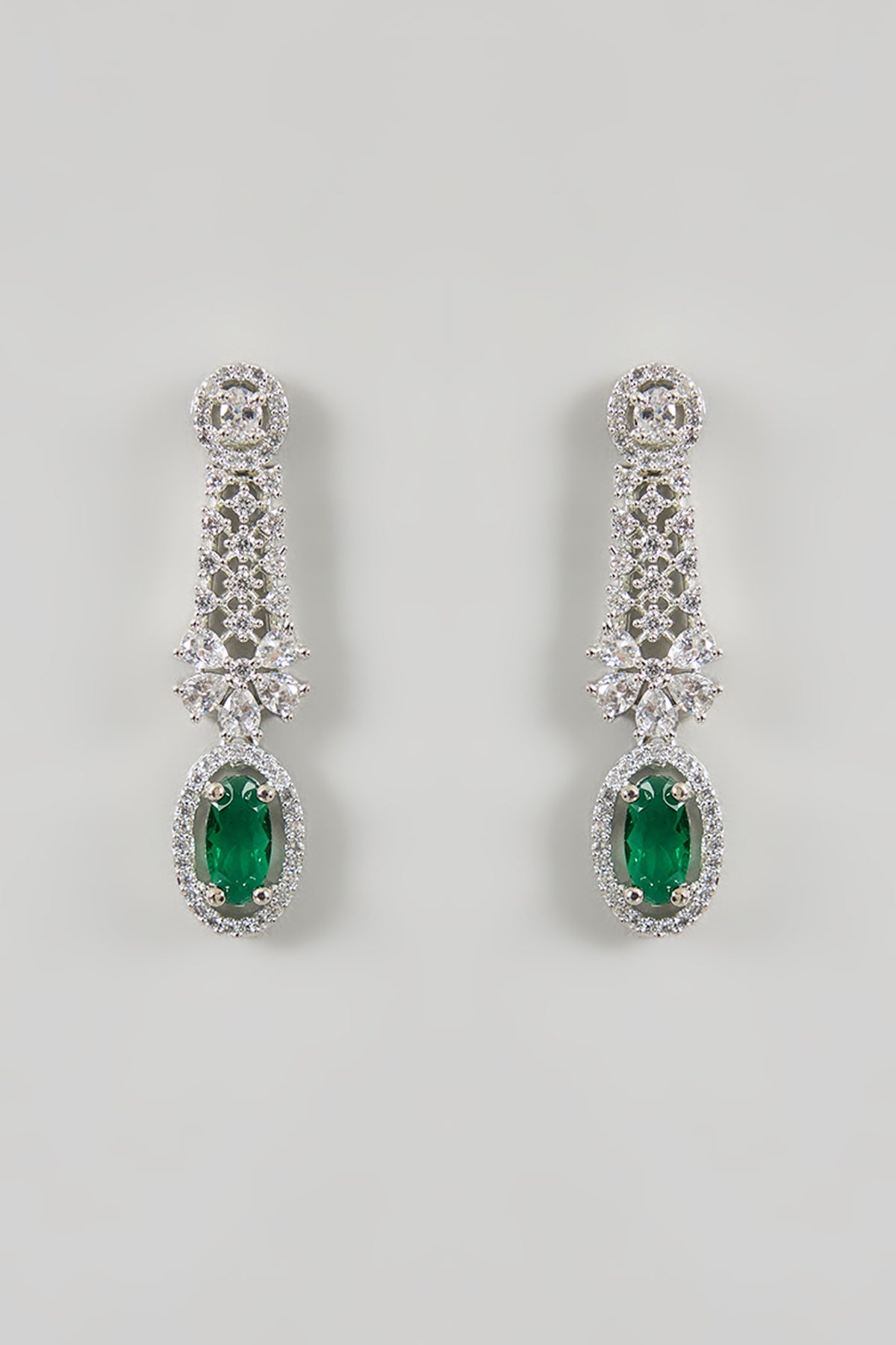White Gold Finish Green Cubic Zirconia Necklace Set