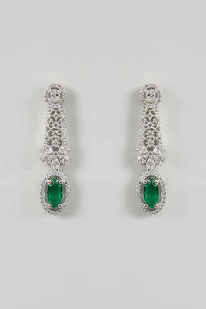 White Gold Finish Green Cubic Zirconia Necklace Set