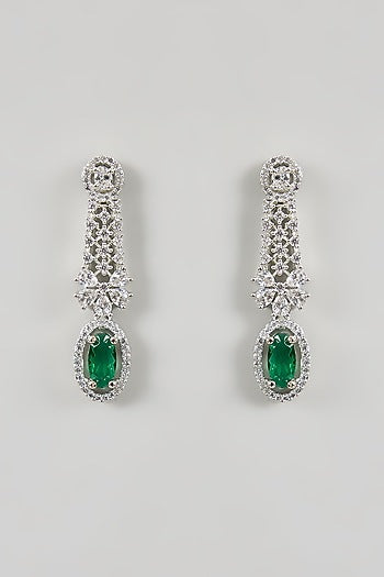 White Gold Finish Green Cubic Zirconia Necklace Set