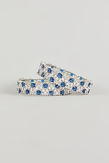 White Gold Finish Blue Zircon Bracelets (Set Of 2)