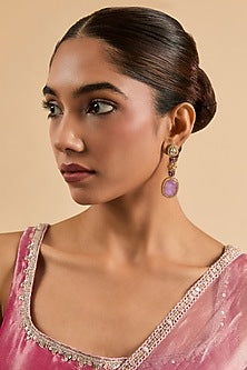 Gold Plated Kundan Polki & Purple Stone Dangler Earrings
