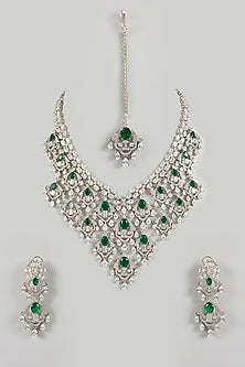 White Gold Finish Green Cubic Zirconia Necklace Set