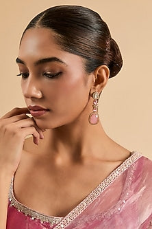 Gold Plated Kundan Polki & Pink Stone Dangler Earrings
