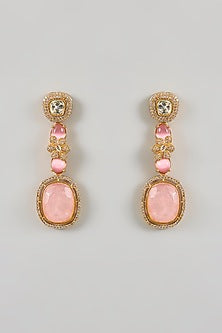 Gold Plated Kundan Polki & Pink Stone Dangler Earrings