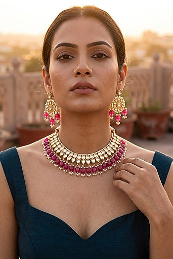 Gold Plated Kundan Polki Meenakari Necklace Set