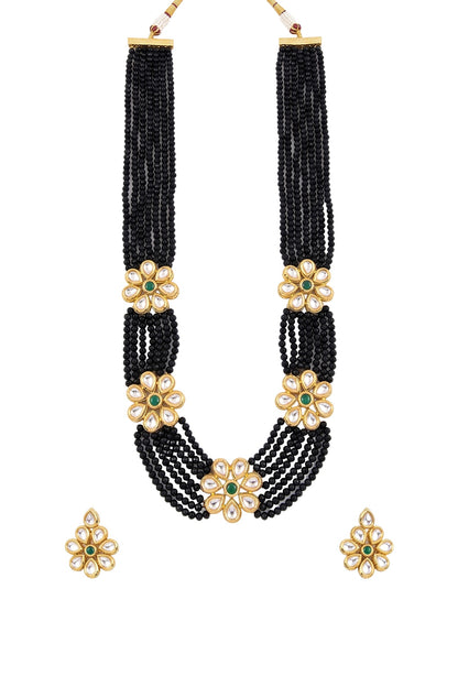Gold Plated Kundan Polki & Emerald Stone Long Necklace Set