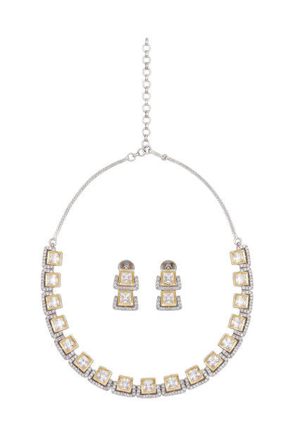 Gold Plated Greyb Kundan Polki & Pearl Necklace Set