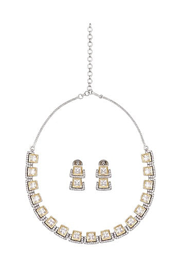 Gold Plated Greyb Kundan Polki & Pearl Necklace Set