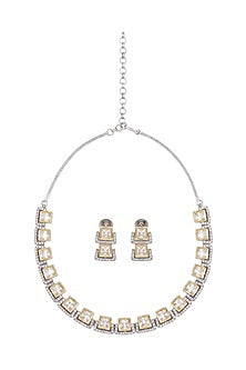 Gold Plated Greyb Kundan Polki & Pearl Necklace Set