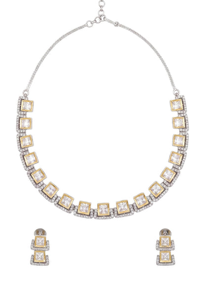 Gold Plated Greyb Kundan Polki & Pearl Necklace Set