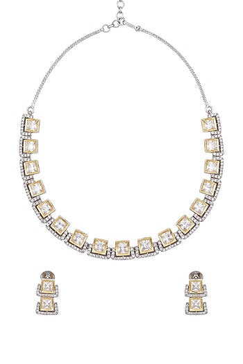 Gold Plated Greyb Kundan Polki & Pearl Necklace Set