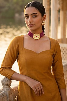 Gold Plated Ruby Kundan Polki Choker Necklace Set