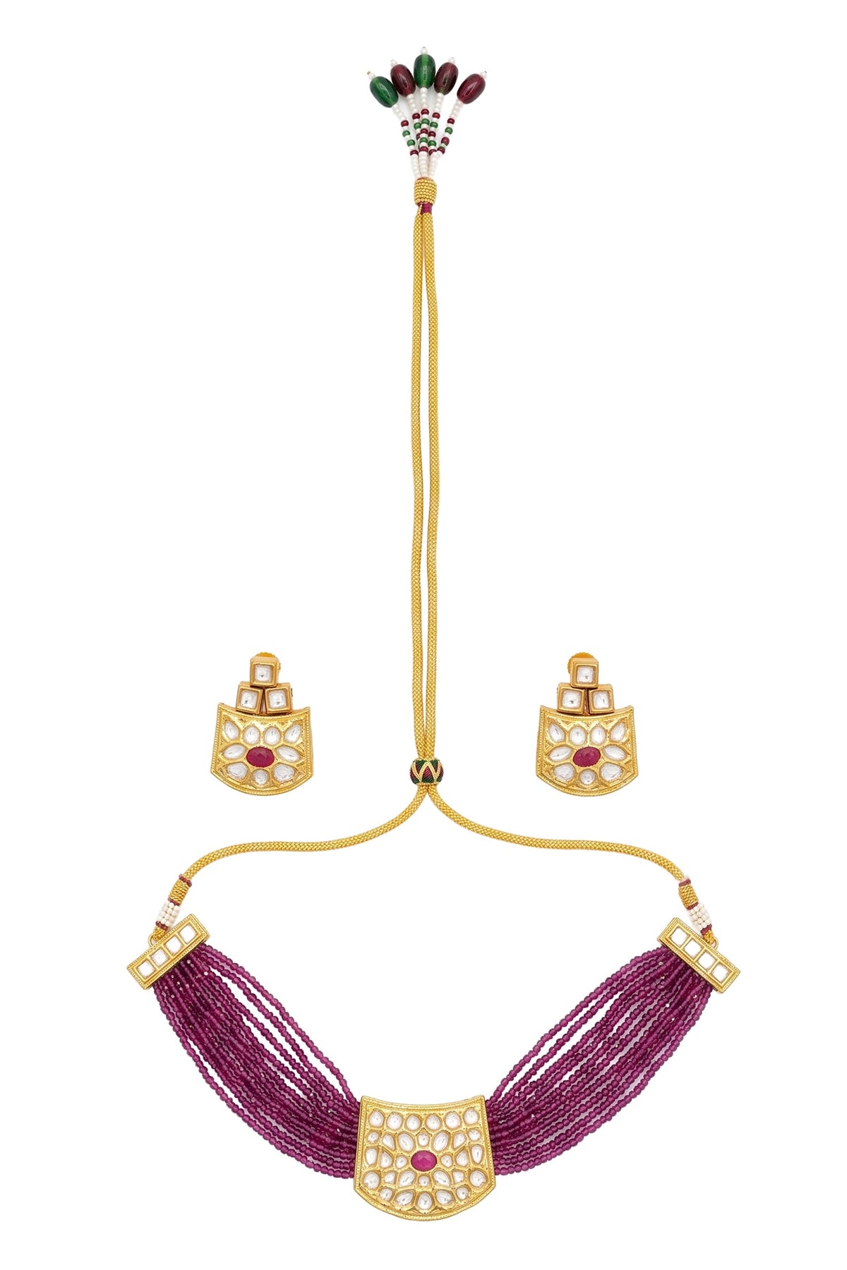 Gold Plated Ruby Kundan Polki Choker Necklace Set