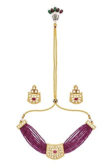 Gold Plated Ruby Kundan Polki Choker Necklace Set