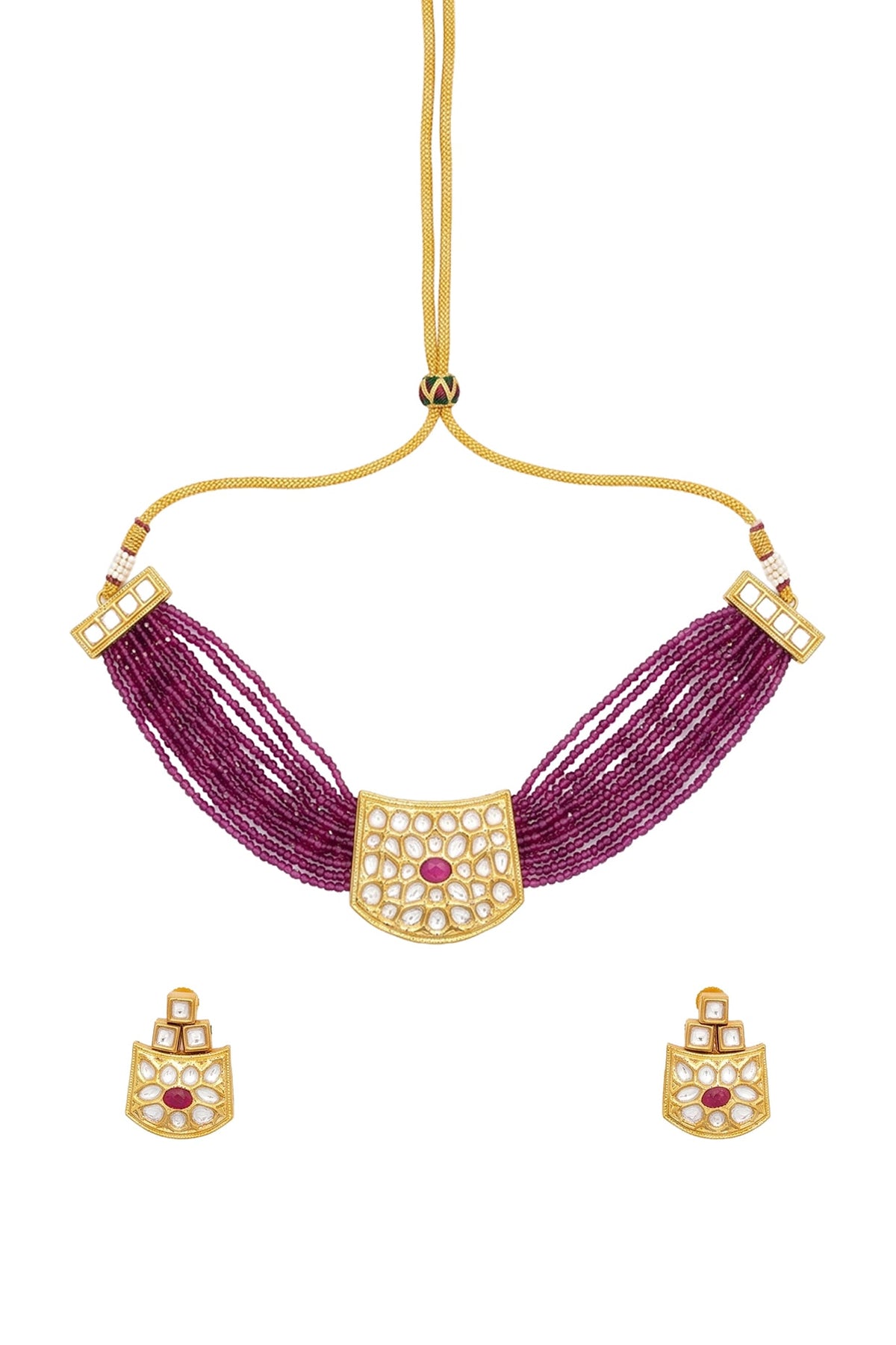 Gold Plated Ruby Kundan Polki Choker Necklace Set