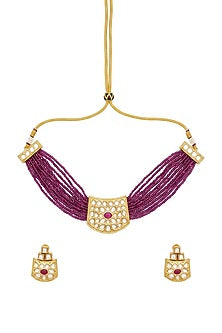 Gold Plated Ruby Kundan Polki Choker Necklace Set
