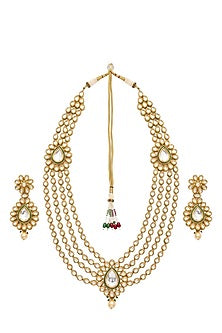Gold Plated Kundan Polki & Pearl Layered Necklace Set