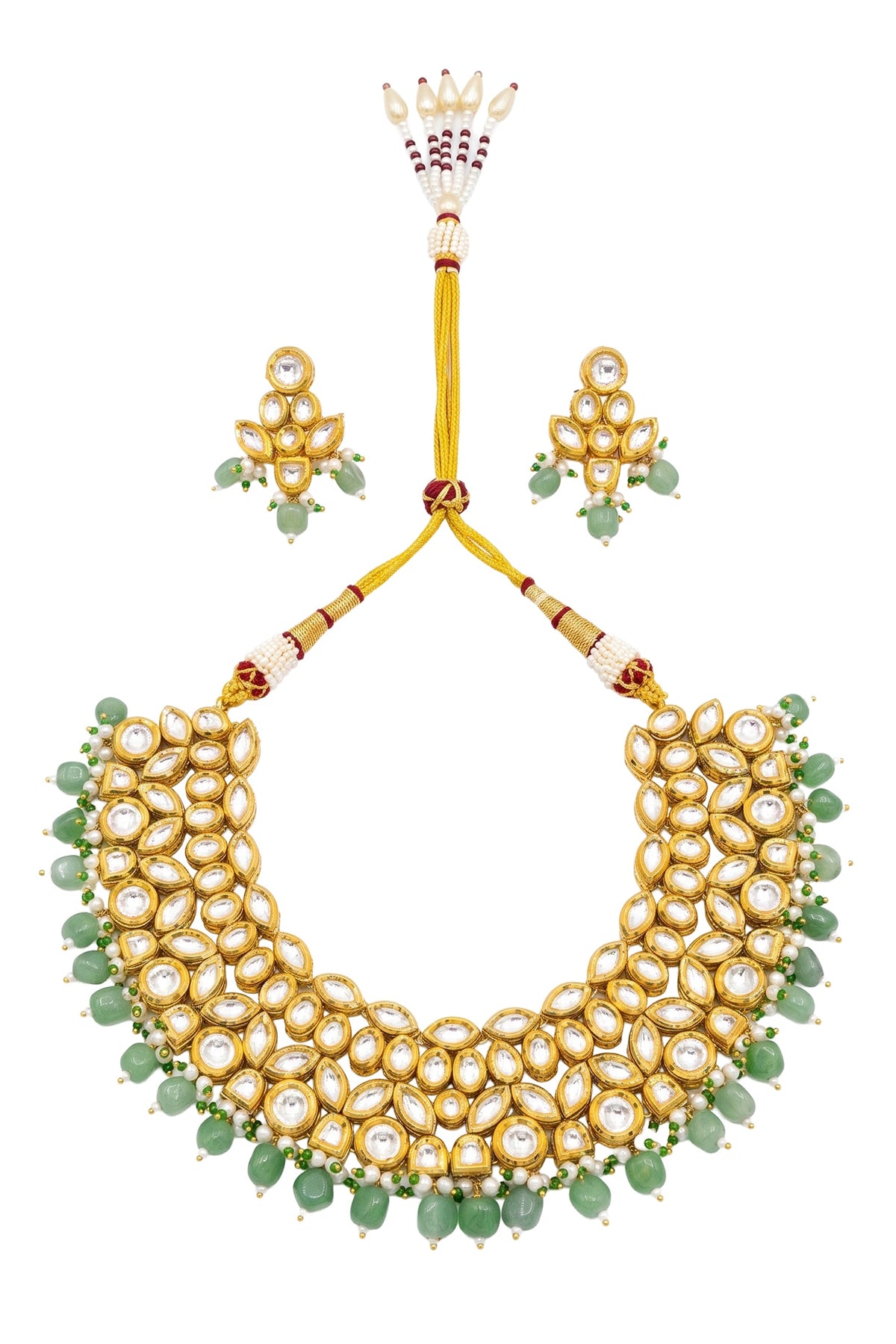 Gold Plated Kundan Polki & Emerald Stone Necklace Set