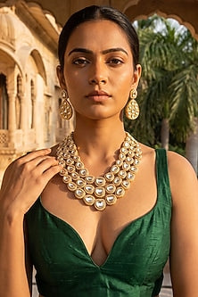 Gold Plated Kundan Polki Collar Necklace Set