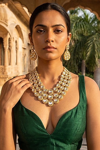 Gold Plated Kundan Polki Collar Necklace Set
