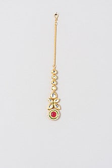 Gold Plated Red Synthetic Stone Maang Tikka