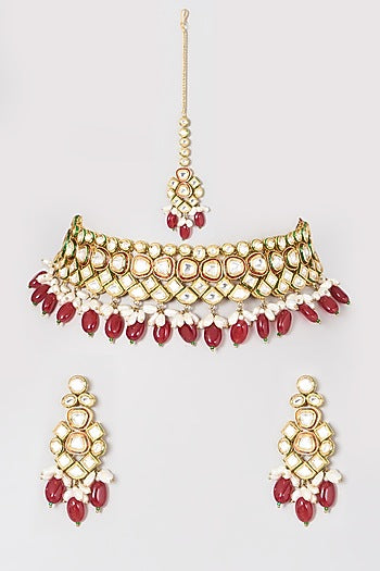Gold Plated Kundan Polki Necklace Set