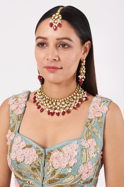 Gold Plated Kundan Polki Necklace Set