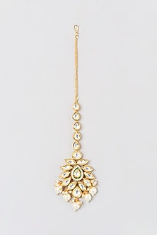 Gold Plated Shell Pearl Maang Tikka